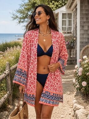 🌺 CJ Banks Kimono-Style Beach Cover-Up | Size L/XL | EUC